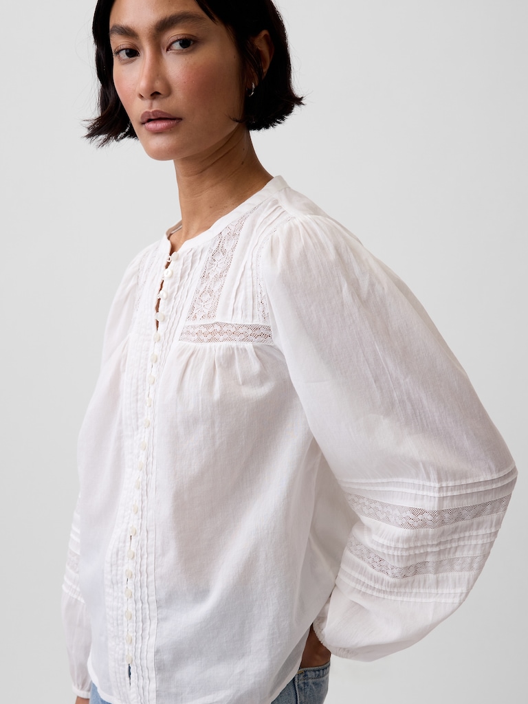 Lace-Trim Pintuck Top