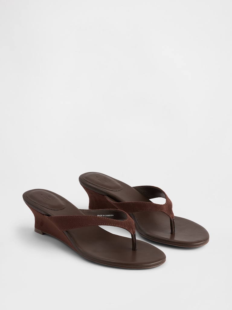 Vegan Leather Wedge Thong Sandals
