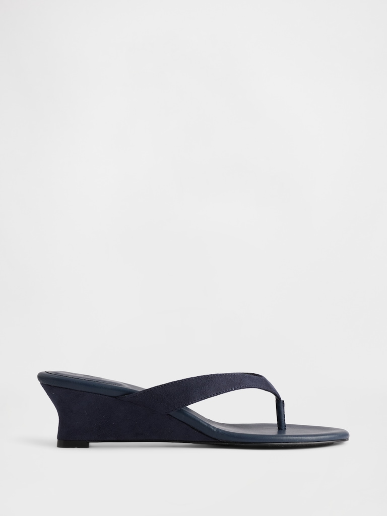 Vegan Leather Wedge Thong Sandals