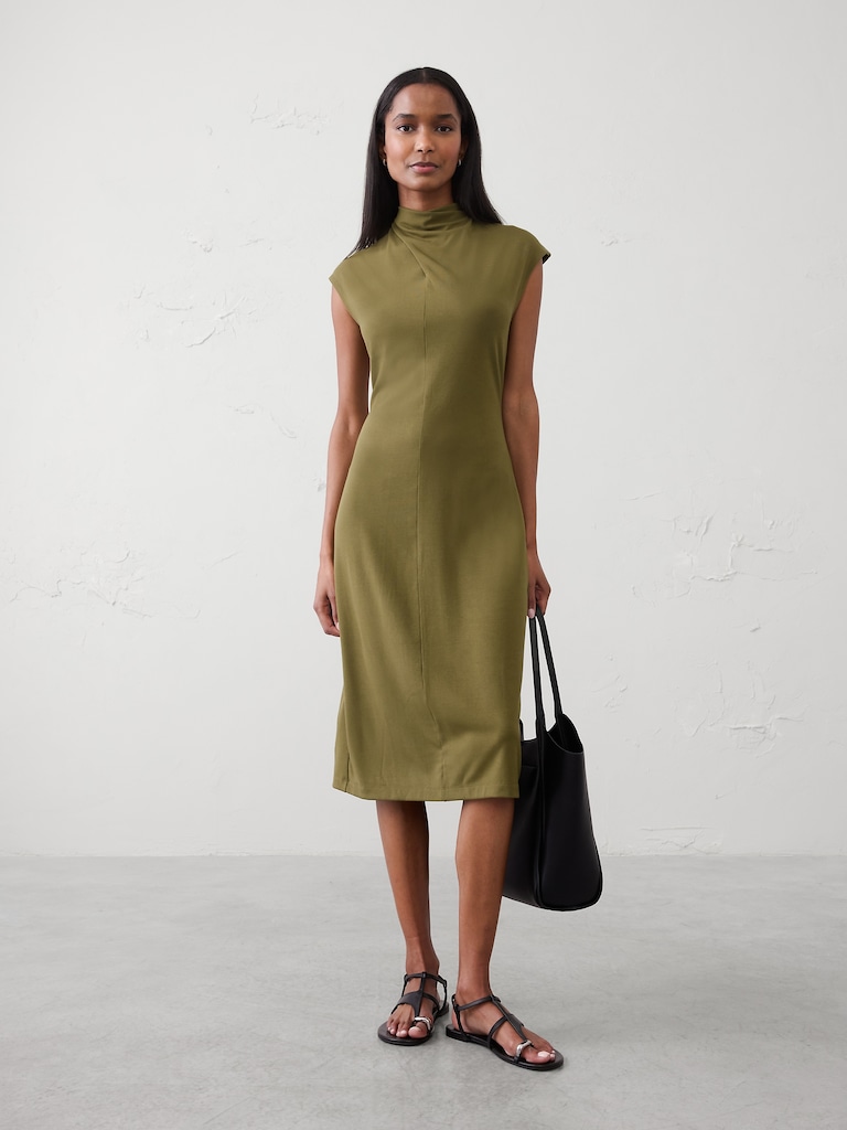 Mock-Neck Midi Dress