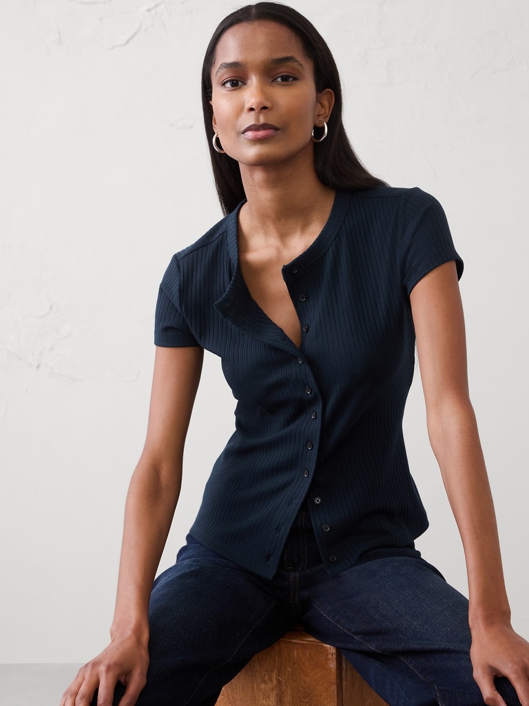 Ribbed Button Top