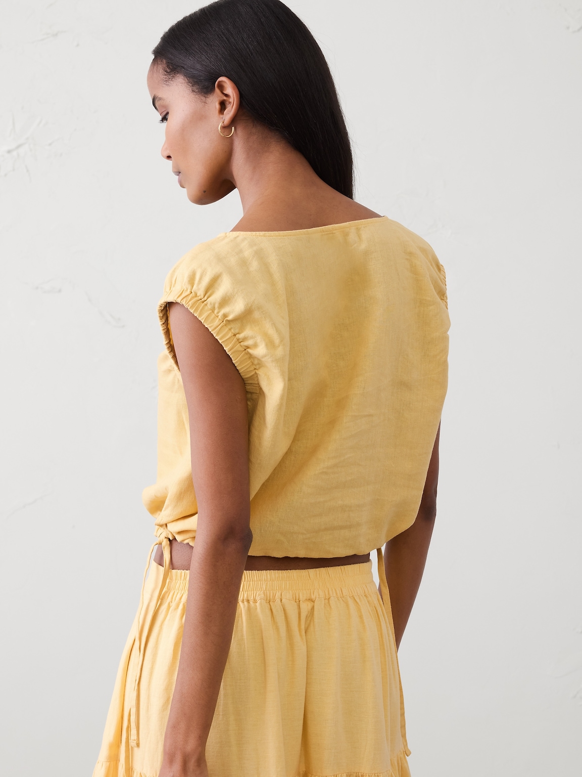 Linen-Blend Side-Tie Top