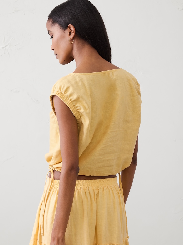 Linen-Blend Side-Tie Top