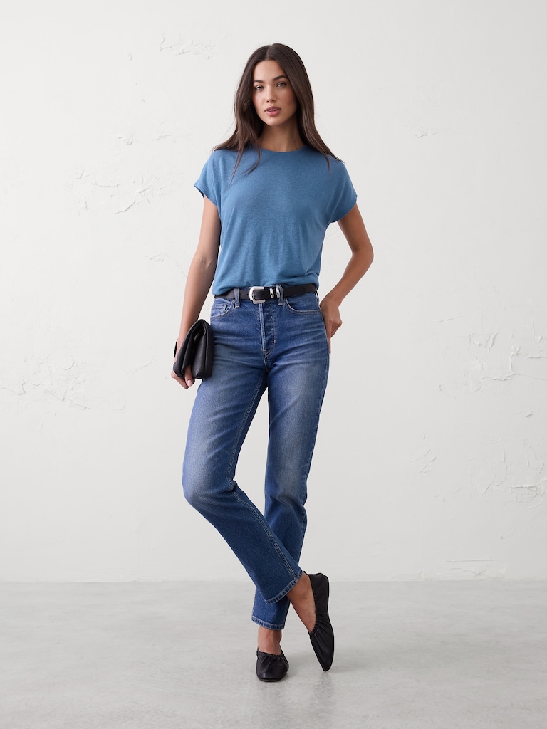 Linen-Blend Cap-Sleeve T-Shirt