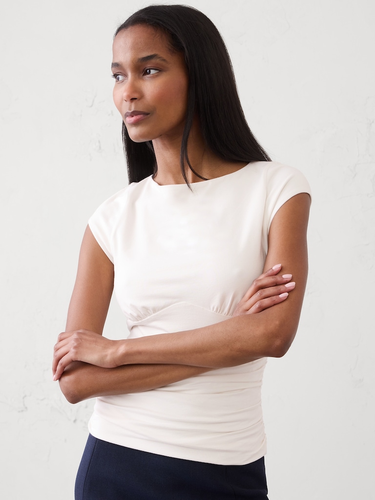 Soft Stretch Cap-Sleeve Ruched Top
