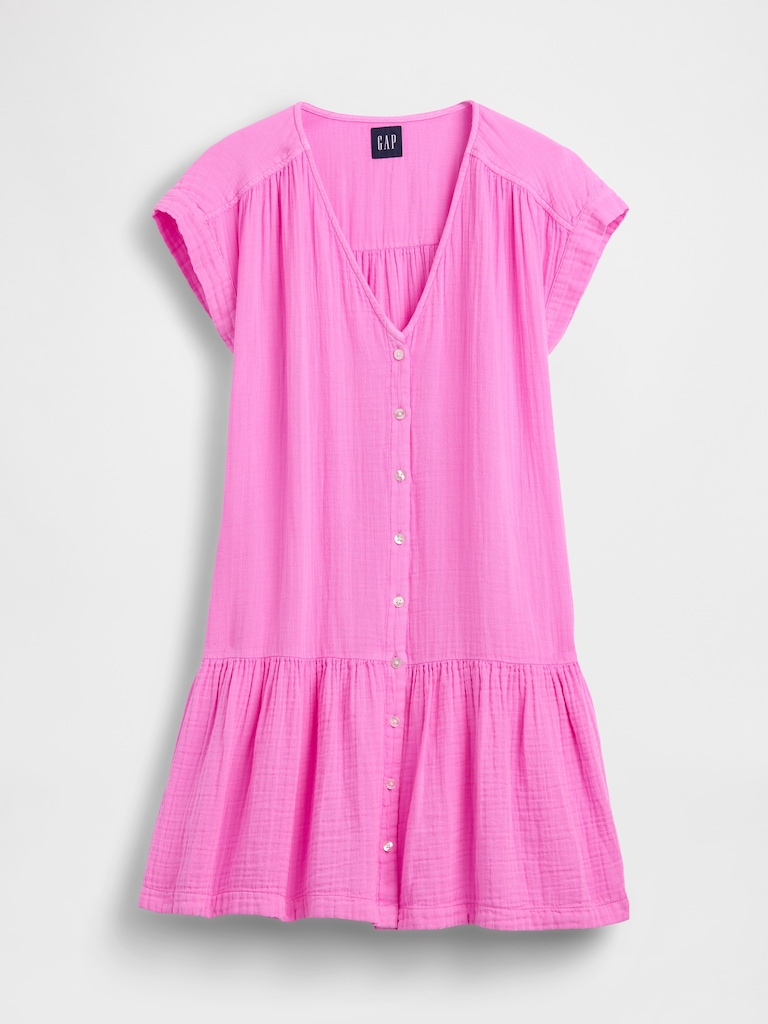 Cotton Gauze V-Neck Tunic Dress