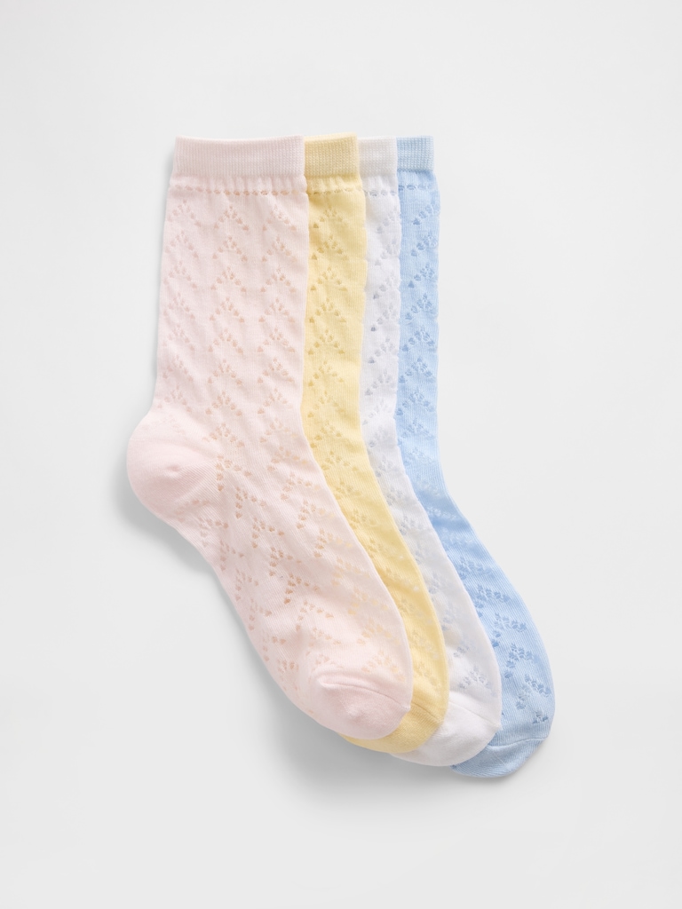 Kids Pointelle Crew Socks (4-Pack)