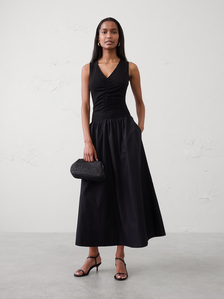 Ruched-Bodice Midi Dress