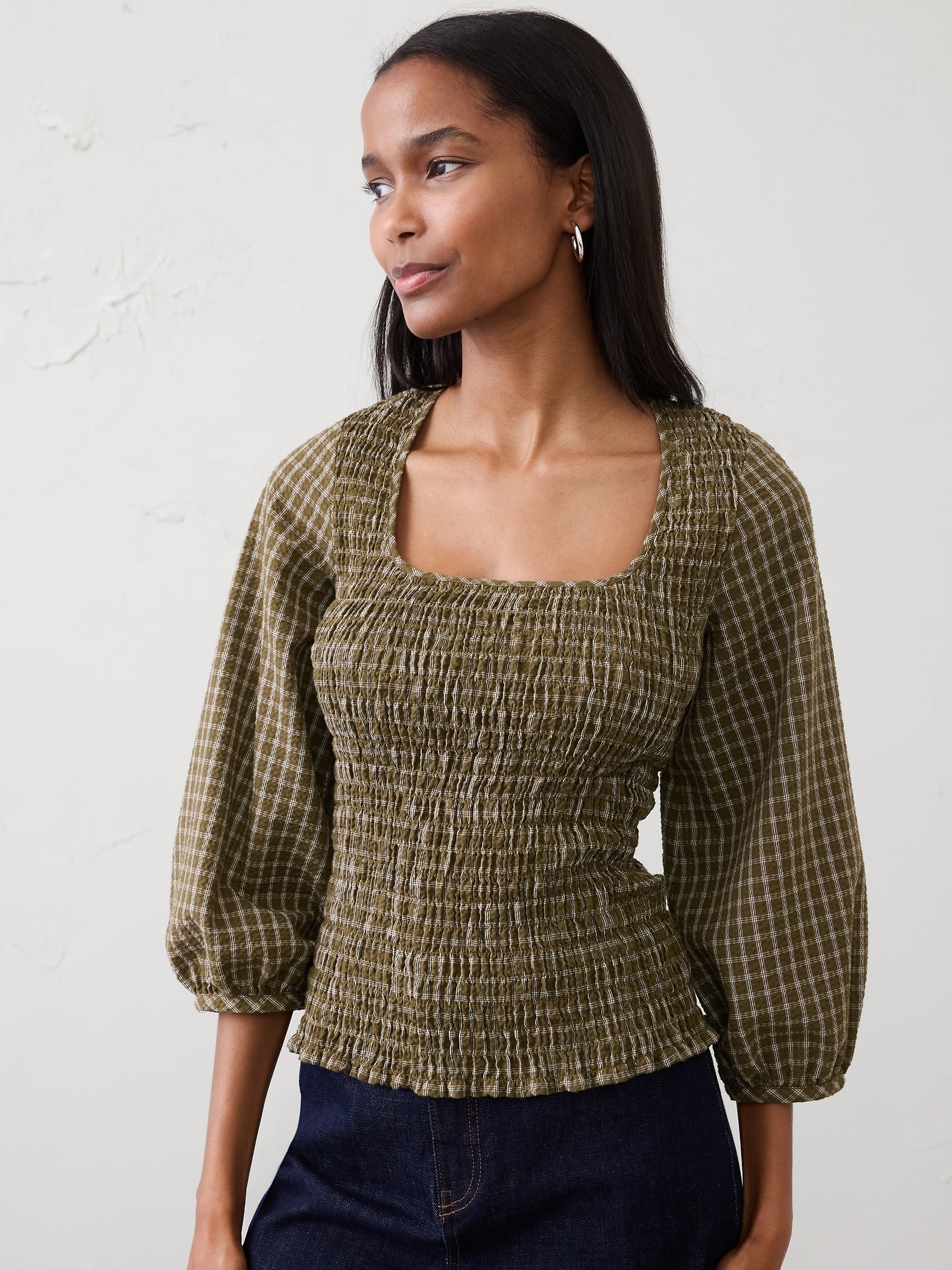 UND LANDSCAPE PRINT LONG TOP グリーン Women's Green Tops & Blouses | Banana Republic Factory