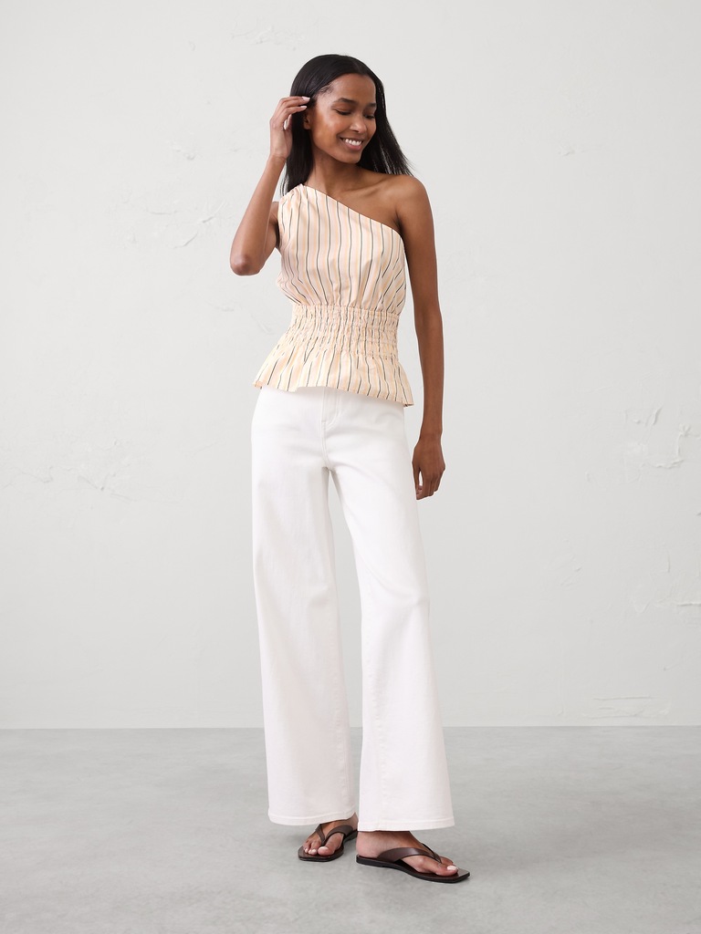 Voile One-Shoulder Smocked Top