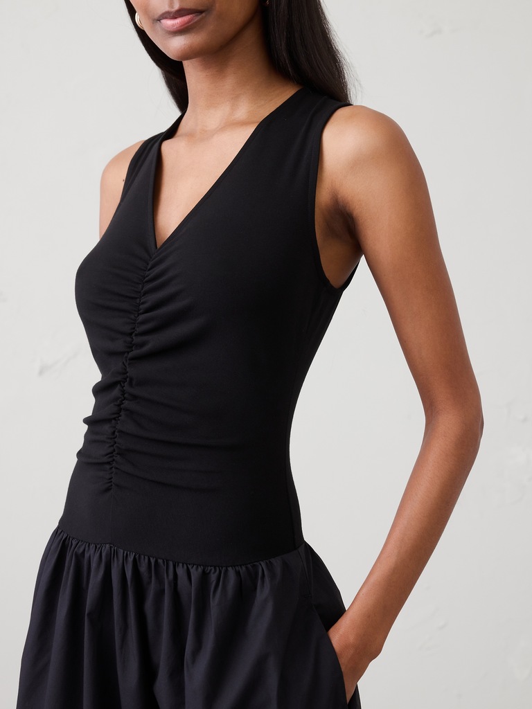 Ruched-Bodice Midi Dress