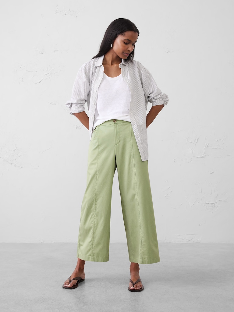Wide-Leg Mid-Rise Lightweight Twill Cropped Trouser