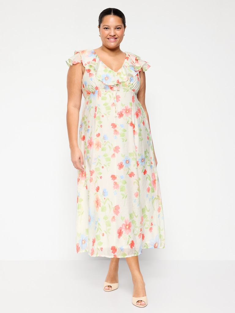 Ruffle-Sleeve Fit & Flare Midi Dress