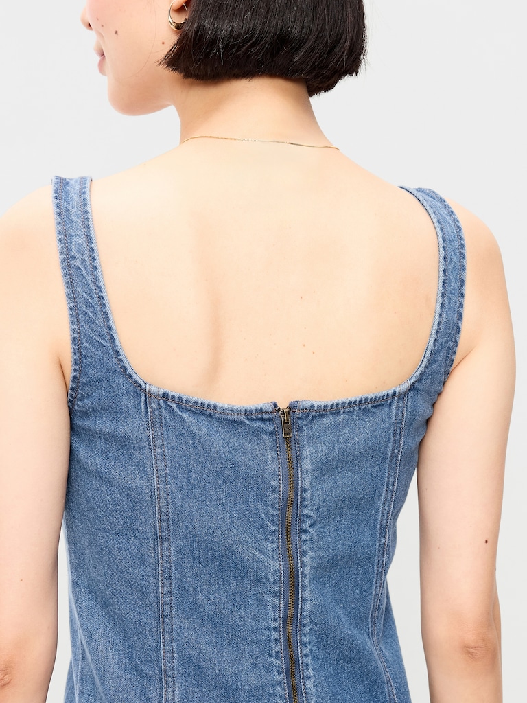 Fit & Flare Sleeveless Denim Midi Dress