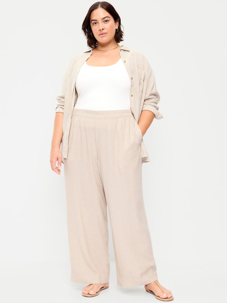 High-Waisted Linen-Blend Wide-Leg Pants