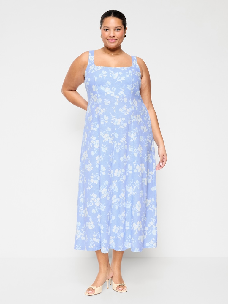 Fit & Flare Sleeveless Linen-Blend Midi Dress