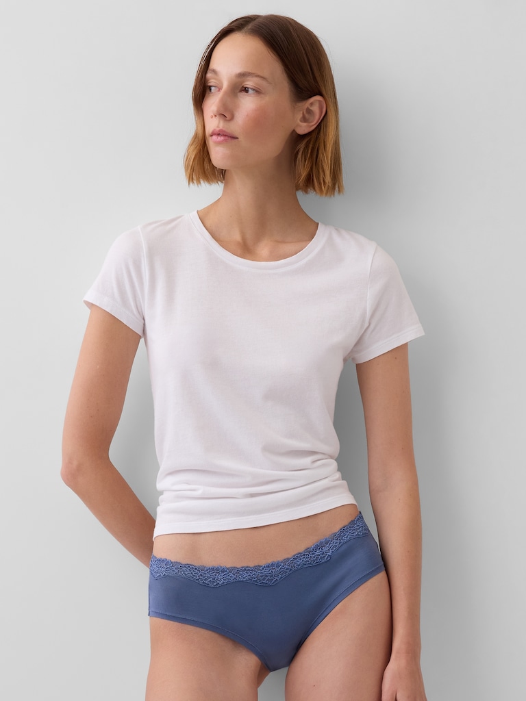 Organic Stretch Cotton Lace-Trim Hipster