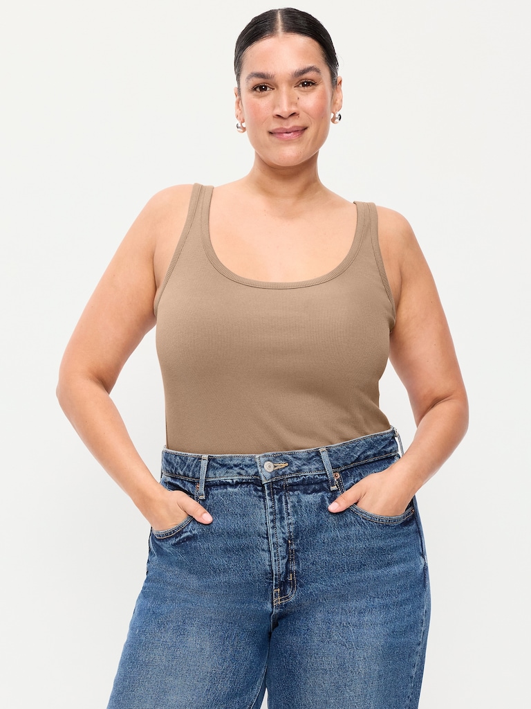 First-Layer Ribbed Scoop-Neck Tank Top