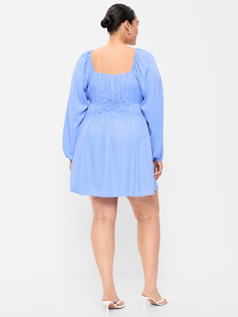 Long-Sleeve Square-Neck Mini Dress