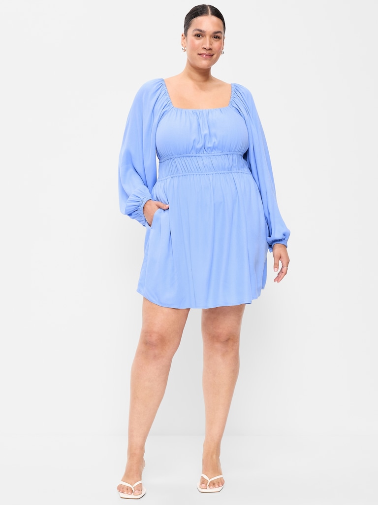 Long-Sleeve Square-Neck Mini Dress