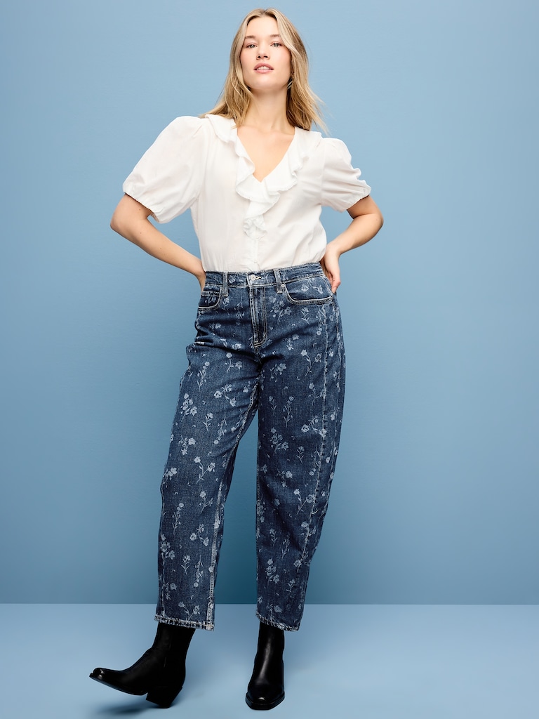 High-Waisted Barrel Ankle Jeans