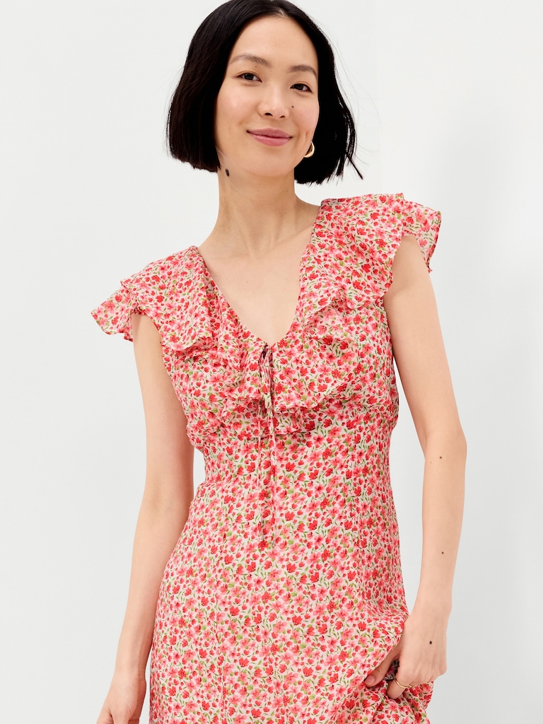 Ruffle-Sleeve Fit & Flare Midi Dress