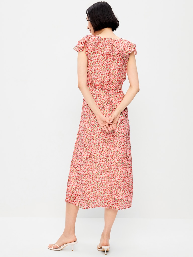 Ruffle-Sleeve Fit & Flare Midi Dress