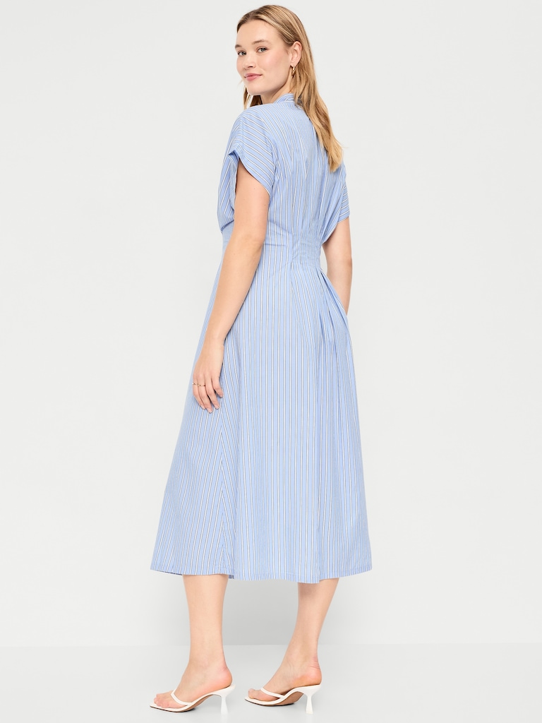 Pintuck-Waist Midi Shirt Dress