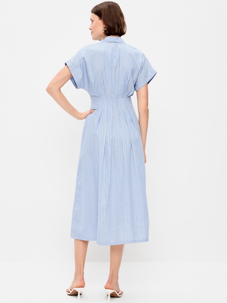 Pintuck-Waist Midi Shirt Dress