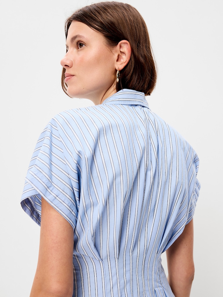 Pintuck-Waist Midi Shirt Dress