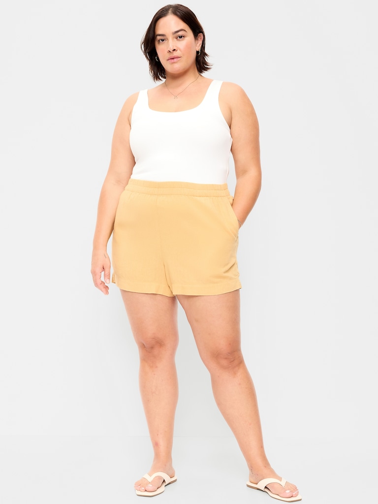 High-Waisted Beach Linen Pull-On Shorts