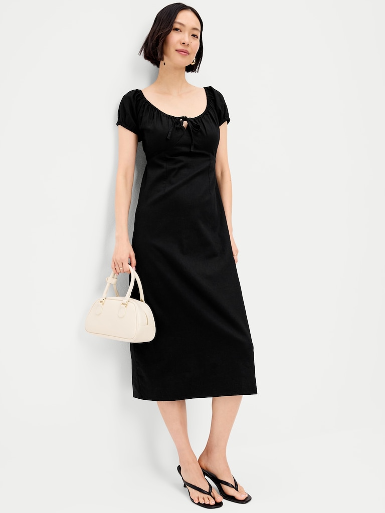 Short-Sleeve Scoop-Neck Midi Dress