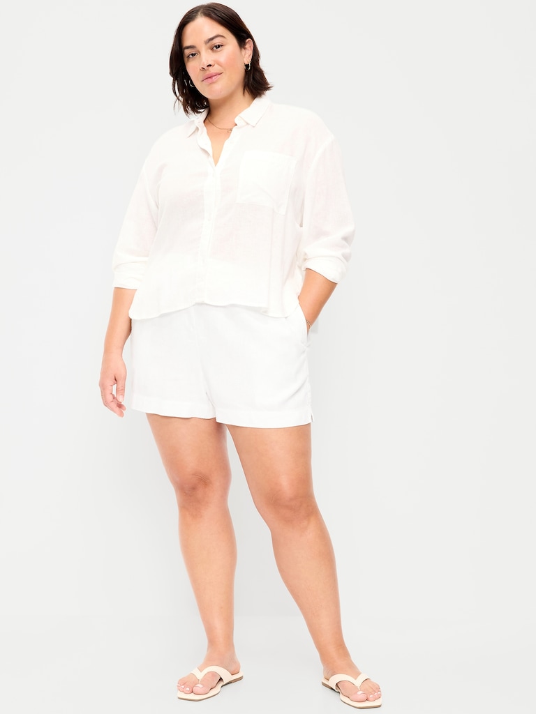 High-Waisted Linen-Blend Shorts -- 3.5-inch inseam