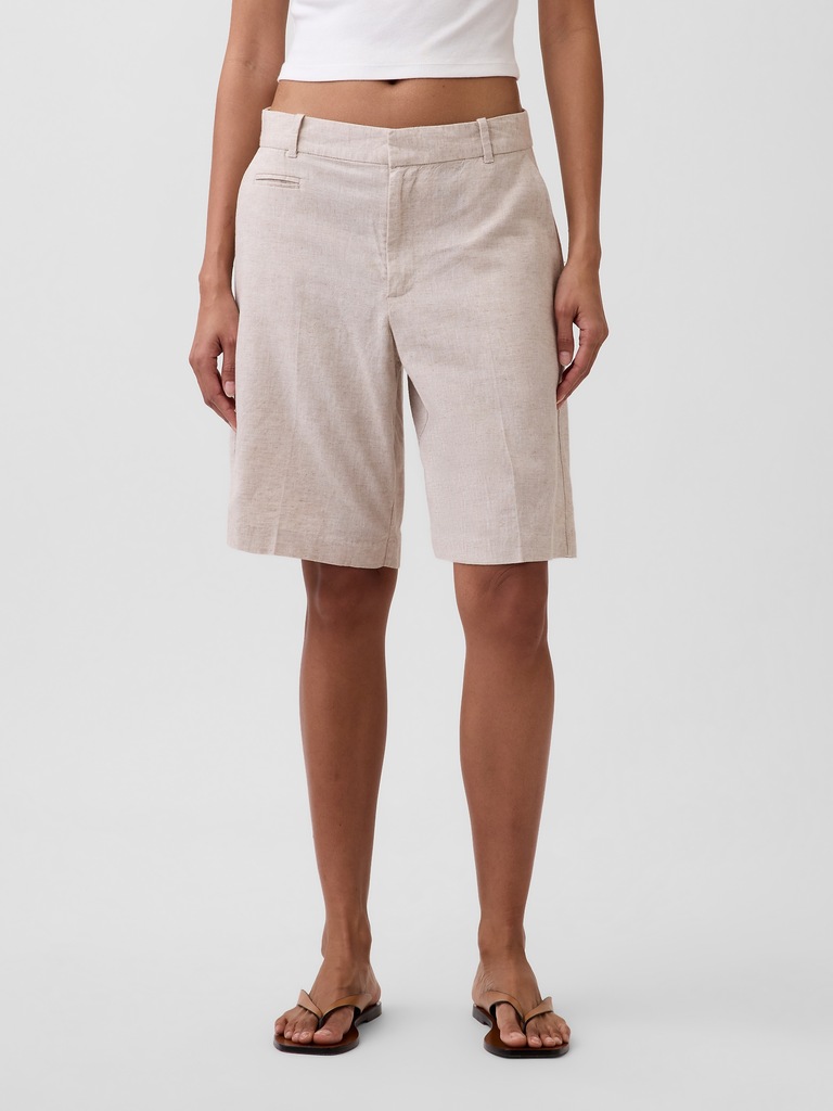 9" Low Rise Linen-Blend Trouser Shorts