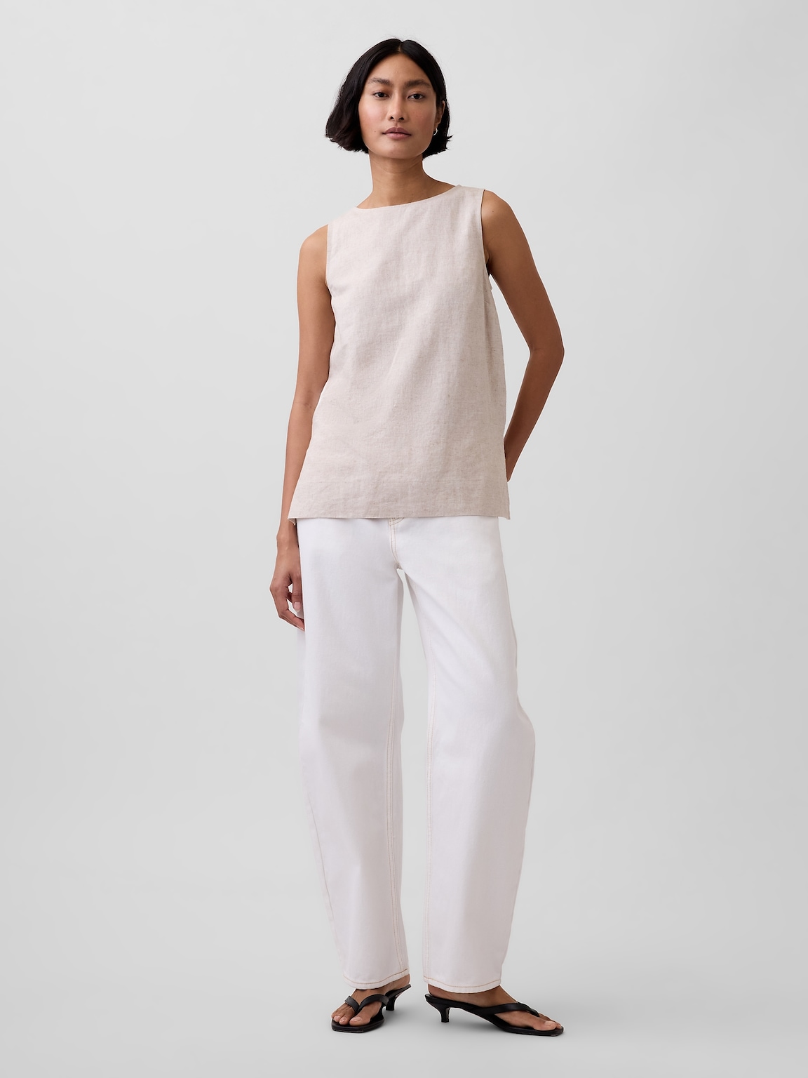 Linen-Blend Shell Tank Top