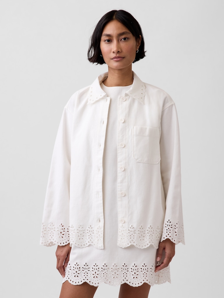 Eyelet Hem Relaxed Shirt Jacket