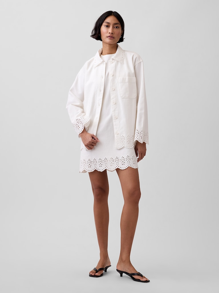 Eyelet Hem Relaxed Shirt Jacket