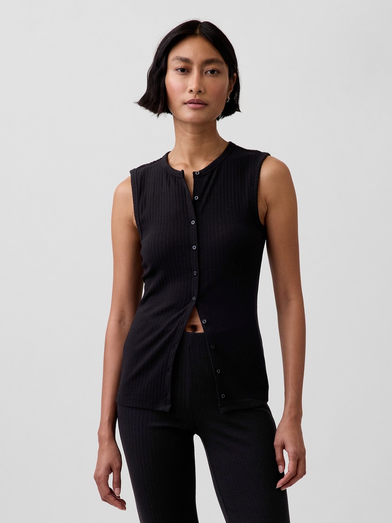 Modern Wide Rib Button-Front Top