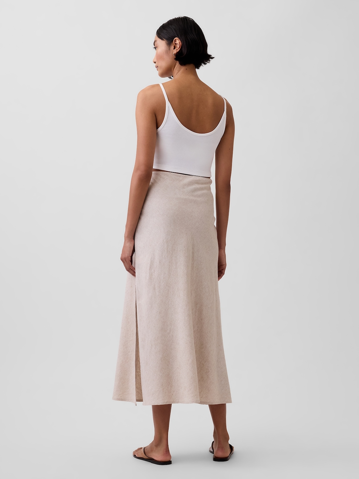 Linen-Blend Maxi Slip Skirt