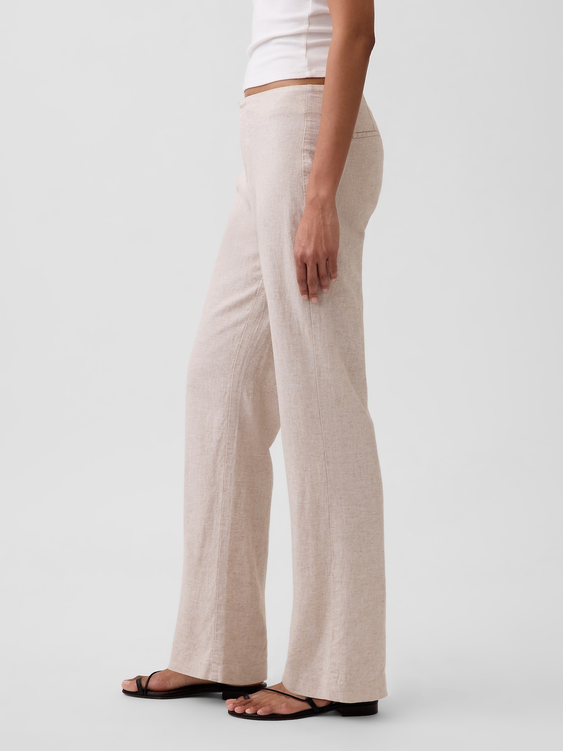 Low Rise Linen-Blend Flare Pants