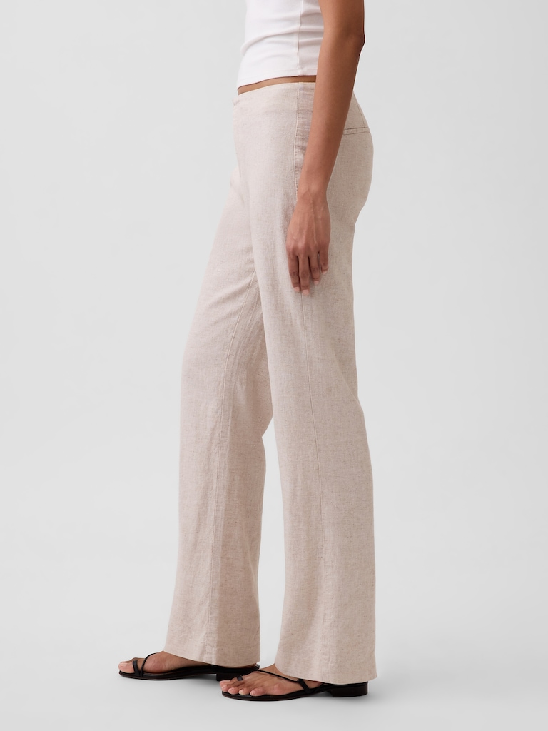 Low Rise Linen-Blend Flare Pants