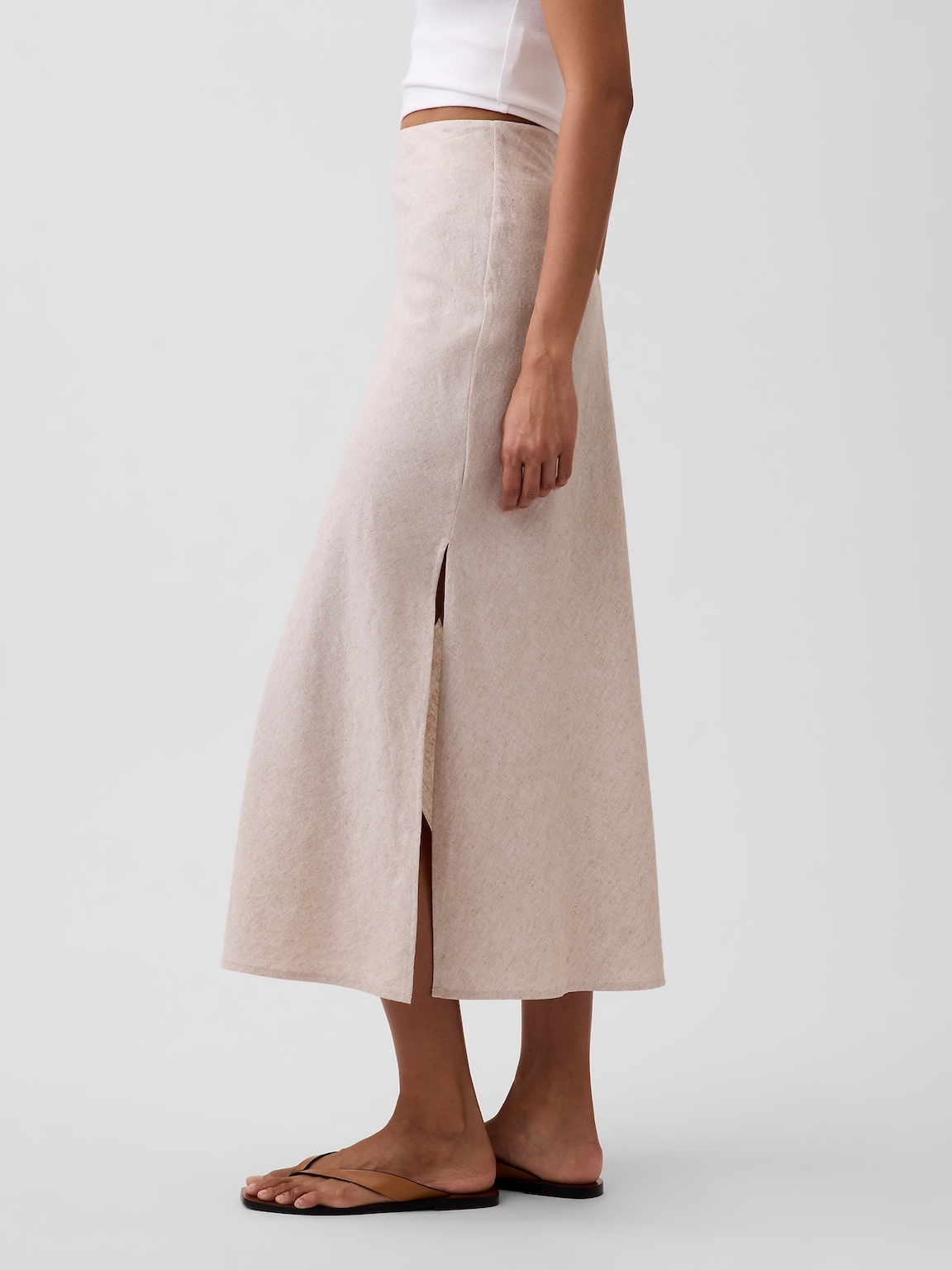 Linen-Blend Maxi Slip Skirt