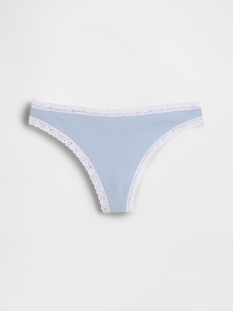 Organic Stretch Cotton Lace-Trim Thong