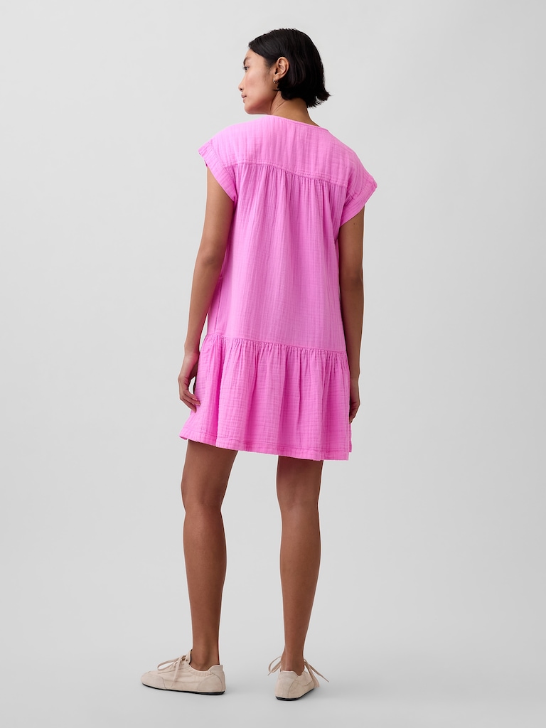 Cotton Gauze V-Neck Tunic Dress