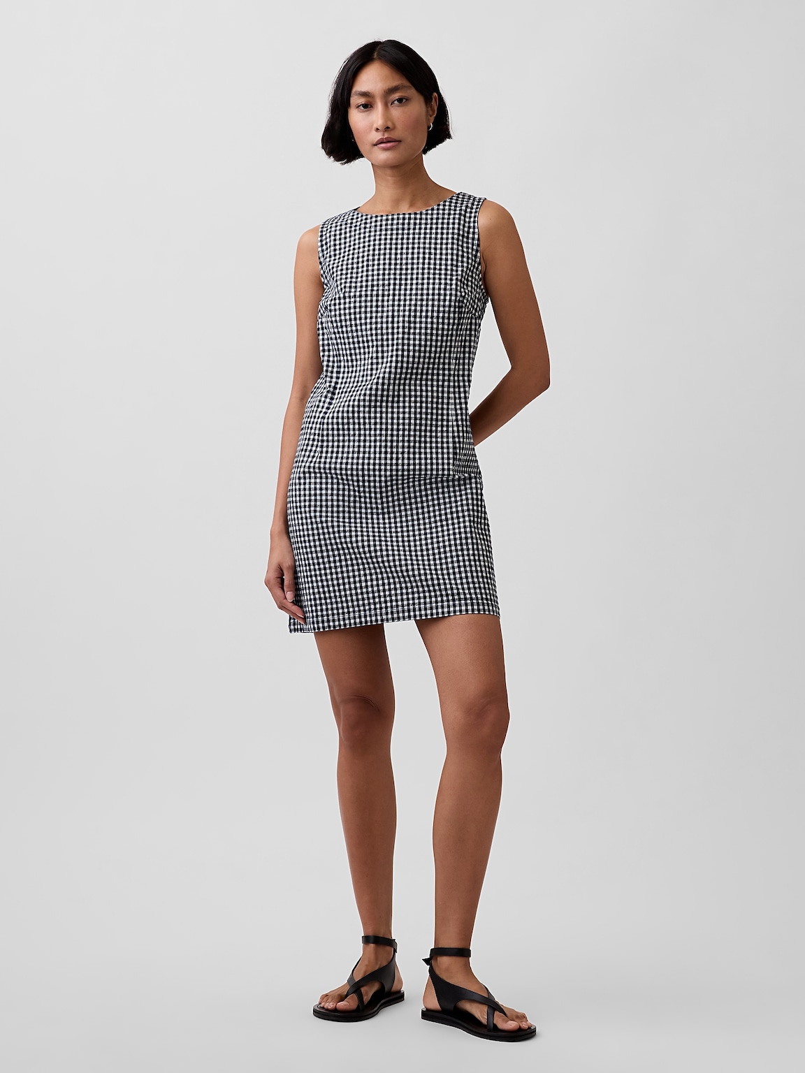 Gingham Denim Shift Mini Dress