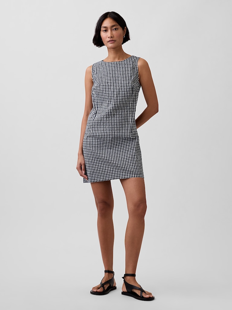 Gingham Denim Shift Mini Dress