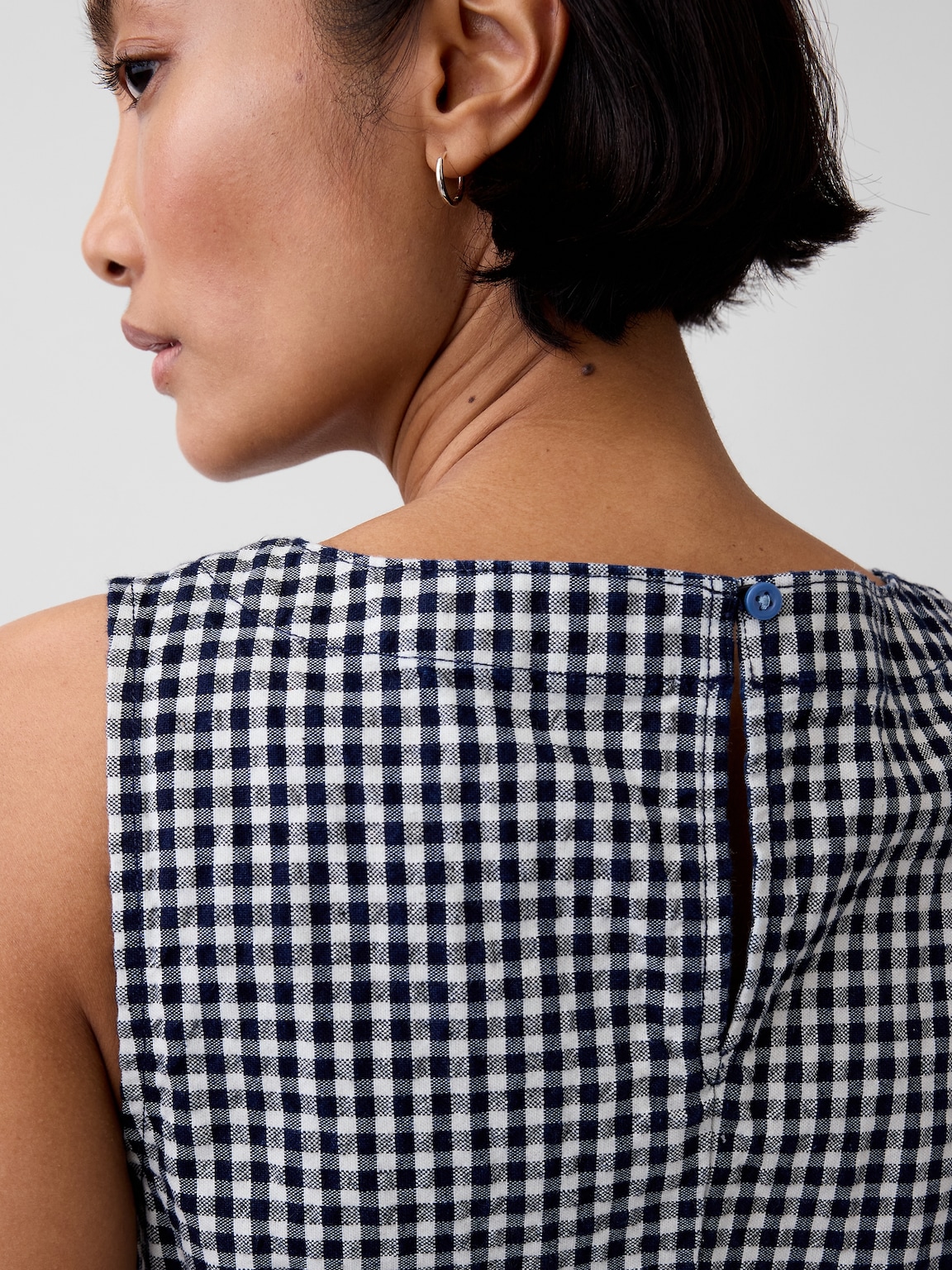 Gingham Denim Shift Mini Dress