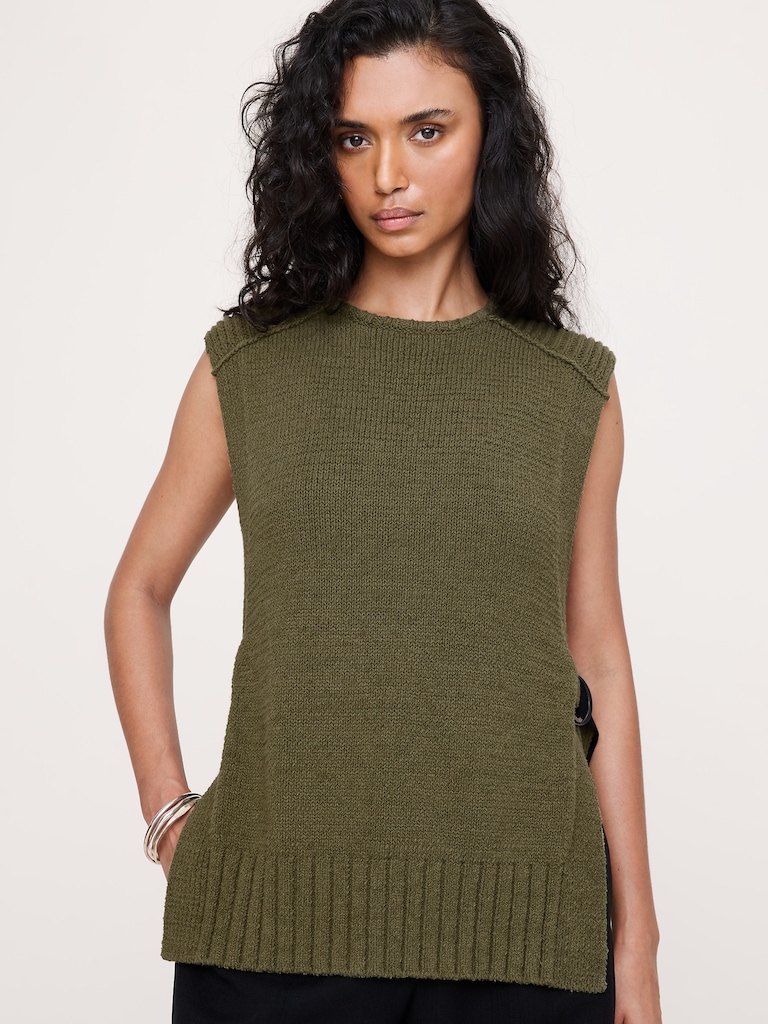 Chunky Cotton-Blend Sweater Vest with Open Sides