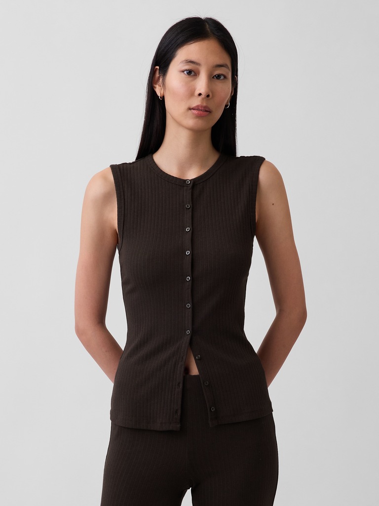 Modern Wide Rib Button-Front Top
