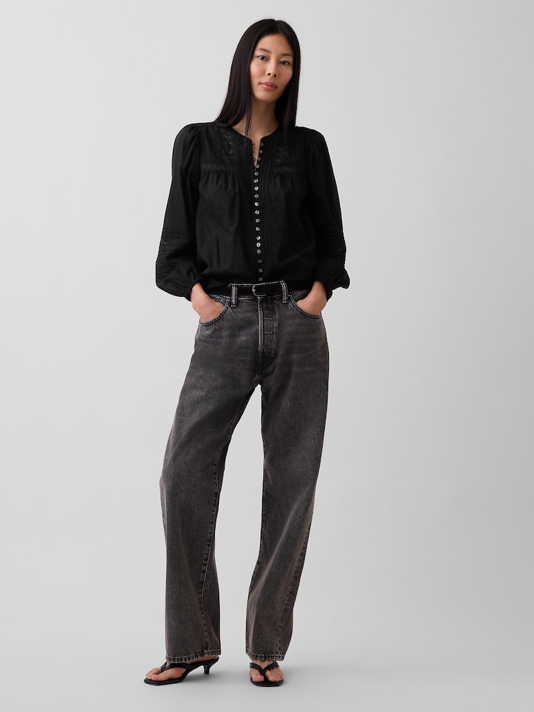 Lace-Trim Pintuck Top